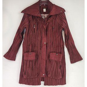 UBU Jacket Womens Small Burgundy Crinkled Retro Lightweight Full Zip Snap on